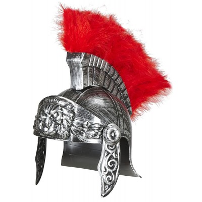 Шлем Римский воин, с перьями, под серебро (пластик) РС20045-7-с