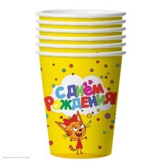 Стаканы "Три Кота" жёлтый 255мл 6шт, бумага