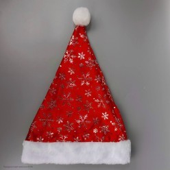 Колпак новогодний "Снежинки" 2-слойный (велюр, мех) 41*28см Колпак новогодний "Снежинки" 2-слойный (велюр, мех) 41*28см