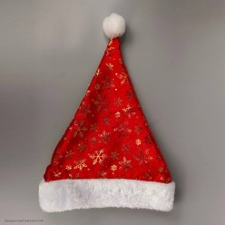 Колпак новогодний "Снежинки" 2-слойный (велюр, мех) 41*28см Колпак новогодний "Снежинки" 2-слойный (велюр, мех) 41*28см