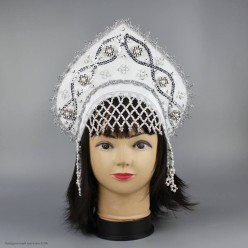 Кокошник "Авдотья" белый с серебром