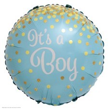 Шар фольга Круг "It`s a Boy" Конфетти, голубой 18"/45см