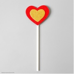 Топпер в торт "Сердце" красно-золотые, 6 штук, 17*10см