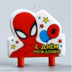 Свеча для торта "С Днём Рождения!" Человек-паук 8*8 см