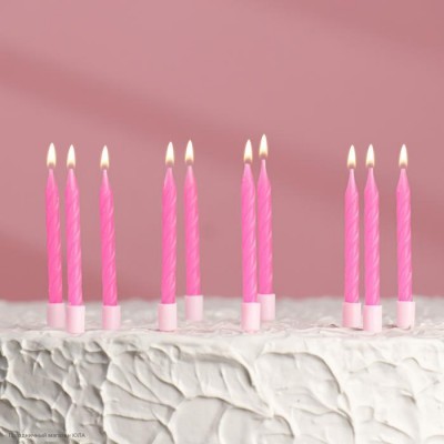 Свечи для торта "Неон" розовые 10 шт, 7 см 3119577