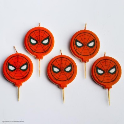 Свечи-круги для торта "Человек-паук" лицо, 5 шт, 4 см 6756882