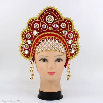Кокошник "Агапья" красный с золотом 