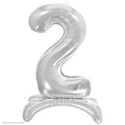 Шар фольга Цифра на подставке "2" серебряная 81см Шар фольга Цифра на подставке "2" серебряная 81см