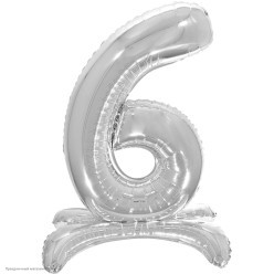 Шар фольга Цифра на подставке "6" серебряная 81см