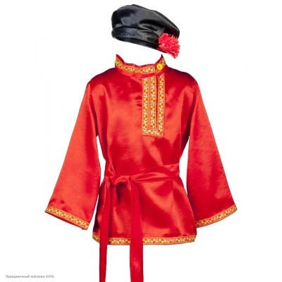 Косоворотка взрослая "Михаил" р.40-42 с картузом красная 