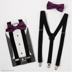 Набор подтяжки (чёрные) и галстук-бабочка (фиолетовый)