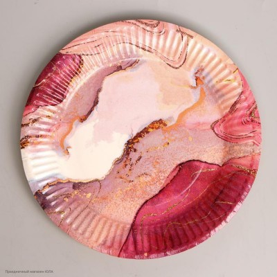 Тарелки "Мрамор розовый" 18 см, 6 шт (бумага) 7665016