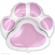 Шар фольга "Лапка" бело-розовая 74*77 см