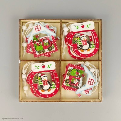 Подвески деревянные 12 шт "Новогодний микс" 6 см К8500-2а