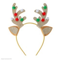 Ободок "Рога оленя с шариками" золото (блеск) 22*19,5см