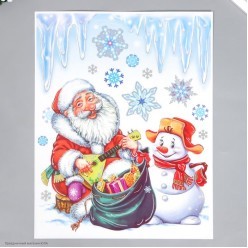 Наклейки статические "Дед Мороз и снеговик" блеск 30*38 см