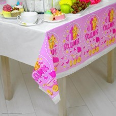 Скатерть "1 годик" Мишка-девочка 182*137см (клеёнка)