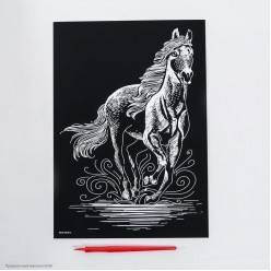 Гравюра А4 "Конь скачущий" с серебряной основой, 21*29 см