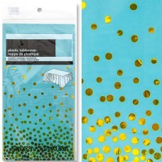 Скатерть "Конфетти" голубая-золотая 137*183 см, полисилк