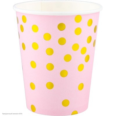 Стаканы "Конфетти" тиснение, розово-золотые 250мл, 6шт/уп 6231385