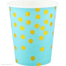 Стаканы "Конфетти" тиснение, голубые-золотые 250мл, 6шт/уп