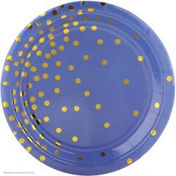 Тарелки "Конфетти" тиснение, сине-золотые 17,5см, 6шт (бум)