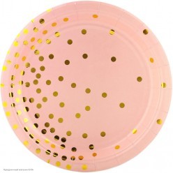 Тарелки "Конфетти" тиснение, роз-золотые 17,5см, 6шт (бум)