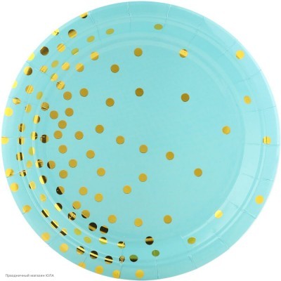Тарелки "Конфетти" тиснение, голуб-золотые 17,5см, 6шт (бум) 6231387