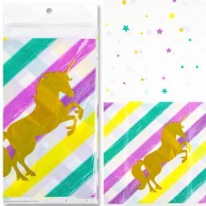 Скатерть "Единорог золотой" полосы, 130*220 см (клеёнка)