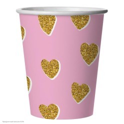 Стаканы "Сердечки" розовые 250 мл 6 шт, бумага