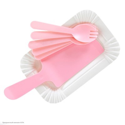 Десертный набор (тарелки, вилки, нож-лопатка) розовый (5чел) 6231165