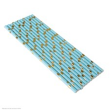 Трубочки для коктейля бум "Конфетти" голубые-золото 12 шт