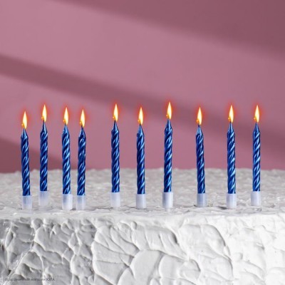 Свечи для торта "Металлик Синие" 5 см (10 шт) 2919669
