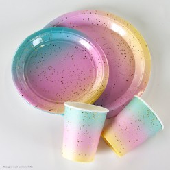 Тарелки "Нежная радуга" тиснение 23 см, 6 шт (бумага)