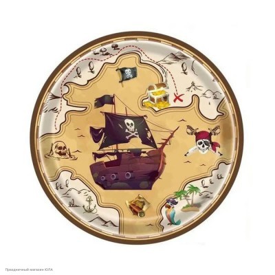 Тарелки "Пиратская карта" 18 см, 10 шт (бумага) РС30302-2