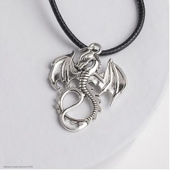Кулон "Дракон" на шнурке, серебро (металл) 42см