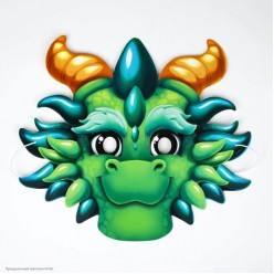 Маска "Дракон рогатый зелёный" СГ (картон) 27,5*24,3 см