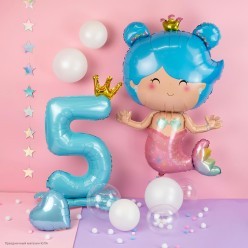 Шар фольга Цифра на подставке "5" Корона, голубой 81см Шар фольга Цифра на подставке "5" Корона, голубой 81см