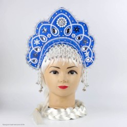 Кокошник "Агапья" синий с серебром