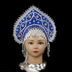 Кокошник "Авдотья" синий с серебром