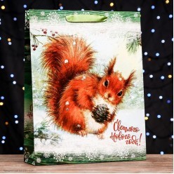 Пакет подарочный L 33*42*10см Белочка "Светлого Нового Года"