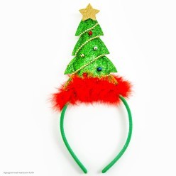 Ободок "Ёлочка" блестящая (ткань, пластик, пух) 30*17см