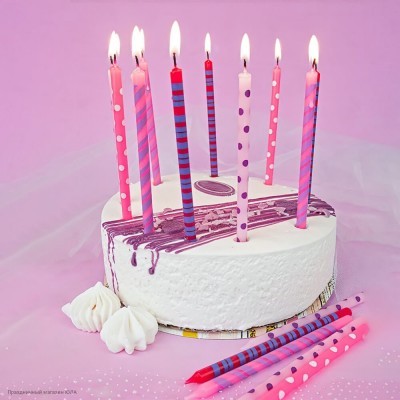 Свечи для торта "Ассорти розовое" 12см (16шт) Ч02527
