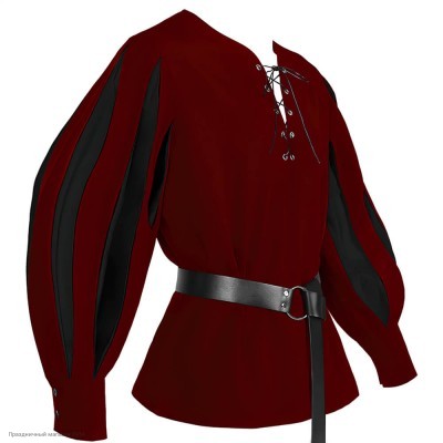 Рубашка средневековая бордово-чёрная р.48, 170см РС12318-бд-48