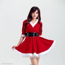 Костюм взрослый "Мисс Санта" с капюшоном (велюр) р.44-46