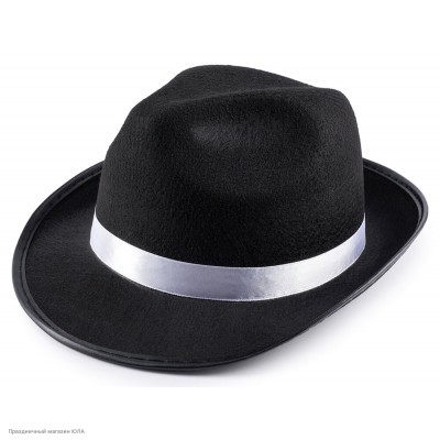 Шляпа Мужская "Гангстер" чёрная с белой лентой, фетр 6232321