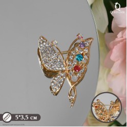 Брошь "Бабочка" (металл, стразы) 3,7 см