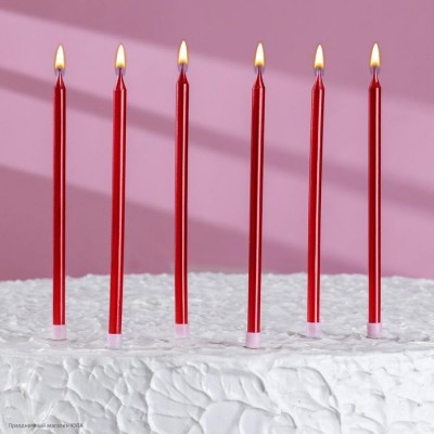 Свечи для торта "Рубиновые" 12,5 см (6 шт) 7597556