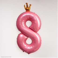 Шар фольга Цифра "8" Розовая в короне 40"/101см