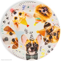 Тарелки "Собачки" (белые) 18 см 6 шт, бумага